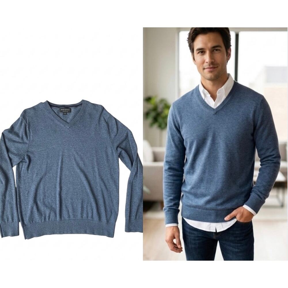 Banana Republic Blue Luxe Yarn Silk Cashmere Blend V-Neck Sweater Men's Medium